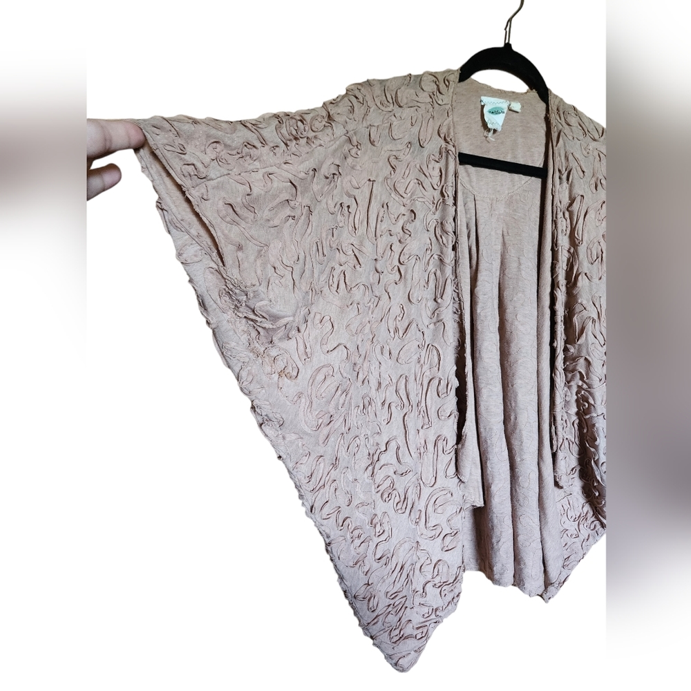 Bat Sleeved Cardigan with Asymmetrical front and Soft Textured Detail - Picture 4 of 4